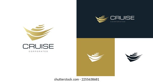 Luxury Golden Cruise Logo Design. Yacht Logo or Icon