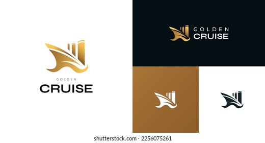 Luxury Golden Cruise Logo Design. Yacht, Vessel Logo or Icon