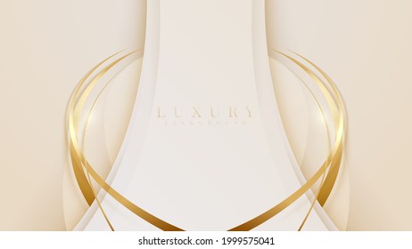 Luxury golden curves on pastel brown background. Vector illustration cover template.