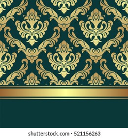 Luxury golden damask Pattern decorated the Border with golden Ribbon.