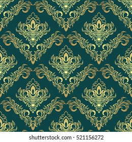 Luxury golden damask Pattern on dark green
