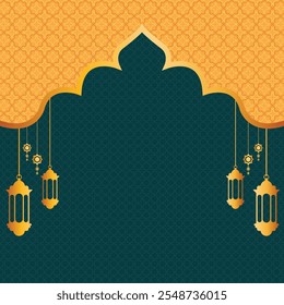 luxo dourado e verde escuro padrão colorido eid mubarak ramadan ou
quadro de banner de fundo islâmico ramadhan. Tradução: "Mês de jejum muçulmano e dia de celebração após o jejum"