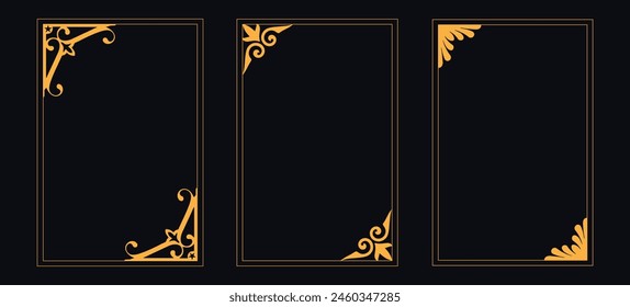 Elementos decorativos dorados de lujo con diferentes líneas, Colección de ornamento art deco geométrico, conjunto de Vector de marcos lineales y bordes, decoración de estilo victoriano borde floral, antigüedades reales de lujo