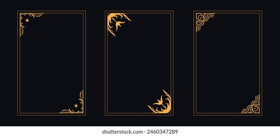 Luxury golden decorative elements with different lines, Collection of geometric art deco ornament, Vector set of linear frames and borders, Victorian style decor floral border, luxury royal antique we