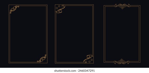 Luxuriöse goldene dekorative Elemente mit verschiedenen Linien, Kollektion von geometrischen Art-Deco-Ornament, Vektorgrafik-Set von Linearrahmen und Rahmen, Dekor im viktorianischen Stil florale Grenze, Luxus königliche Antike wir