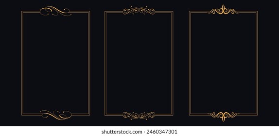 Luxury golden decorative elements with different lines, Collection of geometric art deco ornament, Vector set of linear frames and borders, Victorian style decor floral border, luxury royal antique we