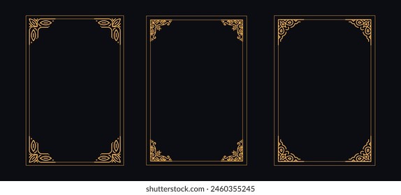 Luxury golden decorative elements with different lines, Collection of geometric art deco ornament, Vector set of linear frames and borders, Victorian style decor floral border, luxury royal antique we