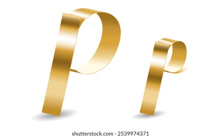 Luxury Golden Decorative P Letter of English Alphabet. Vector Illustration