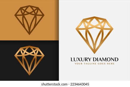 Diseño de Logotipo de Diamante Dorado de lujo con moderno concepto de líneas estilizadas.