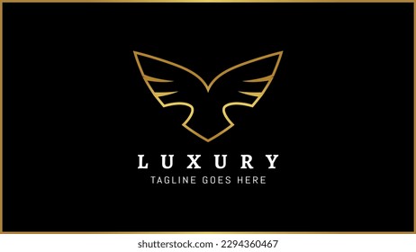 Luxury Golden eagle falcon line art monogram logo design.