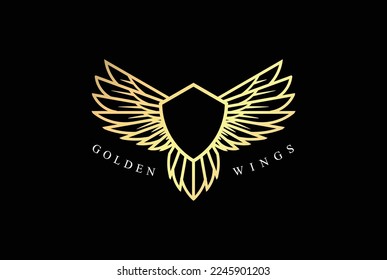 Diseño del logotipo del Escudo de Aguila Dorada Phoenix Falcon Hawk Wings