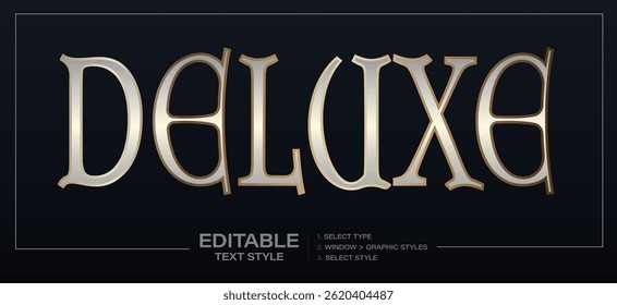 Luxury golden editable text style with metallic shine and classic serif look. Perfect for premium branding, packaging, wedding, titles. Graphic text effect. Vector illustration.
