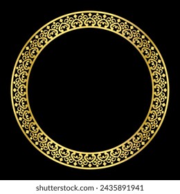 Luxury golden ethnic round ornament on the black background. Decorative element. Hand-drawn.Vector illustration.	