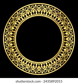 Luxury golden ethnic round ornament on the black background. Decorative element. Hand-drawn.Vector illustration.	