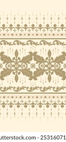 Luxury Golden Feathers Embroidery Exquisite On Beige Background. Haute couture Feels Design Textile Seamless Pattern Vector. Royal Gold Fleur De Lis Motif for Luxurious Branding, Fashion, Garment, Art