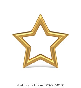 Luxury golden five pointed star shape contour Christmas tree decorative element 3d realistic vector illustration. Bright metallic gold Xmas spruce bauble toy for winter holiday indoor decor isolated