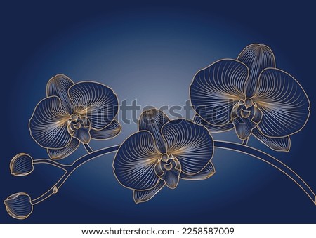 Luxury golden floral background. Golden gradient orchid drawn with lines. wallpaper design for prints, covers, wall art, greeting cards, wedding cards, invitations.