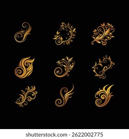 Luxury Golden Floral Border Elements for High End Gift Card and Invitation Design set
