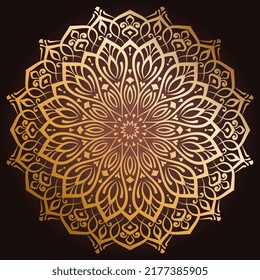 Luxury golden floral mandala ornamental background banner with gold round circle pattern