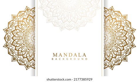 Luxury golden floral mandala ornamental background banner with gold round circle pattern