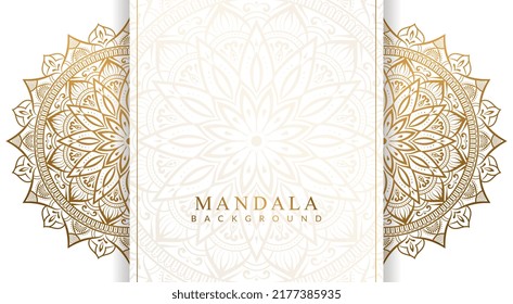 Luxury golden floral mandala ornamental background banner with gold round circle pattern