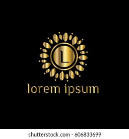 Luxury golden flower vector logo design letter L