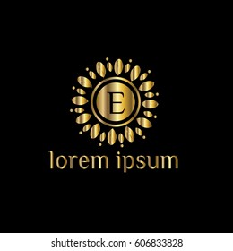 Luxury golden flower vector logo design letter E