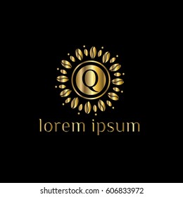 Luxury golden flower vector logo design letter Q