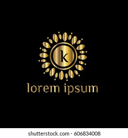 Luxury golden flower vector logo design letter k