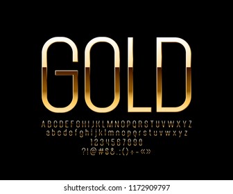 Luxury Golden Font. Elegant Alphabet Letters, Numbers And Symbols.