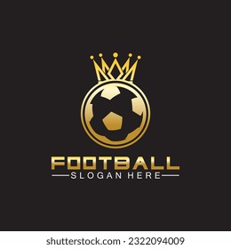 Luxury golden football king logo design on isolated black background