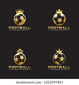 Luxury golden football king logo design on isolated black background