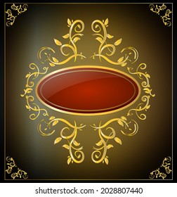 luxury golden fram with blank red banner