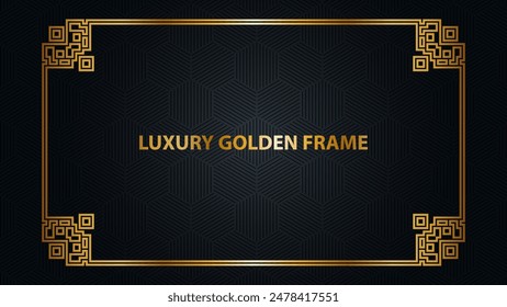 Luxury Golden Frame border on abstract hexagonal geometrical design illustration.