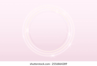 Luxury golden frame circles with white pinkish circle. Minimalist elegant premium design concept. Modern abstract white pinkish luxury geometric background with shadow. Shining round banner. Vector