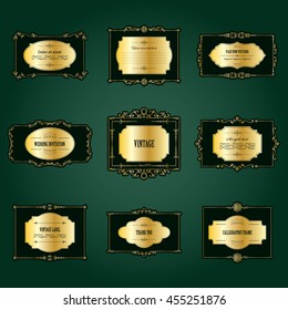 Luxury golden frame and label set. Calligraphic design elements.