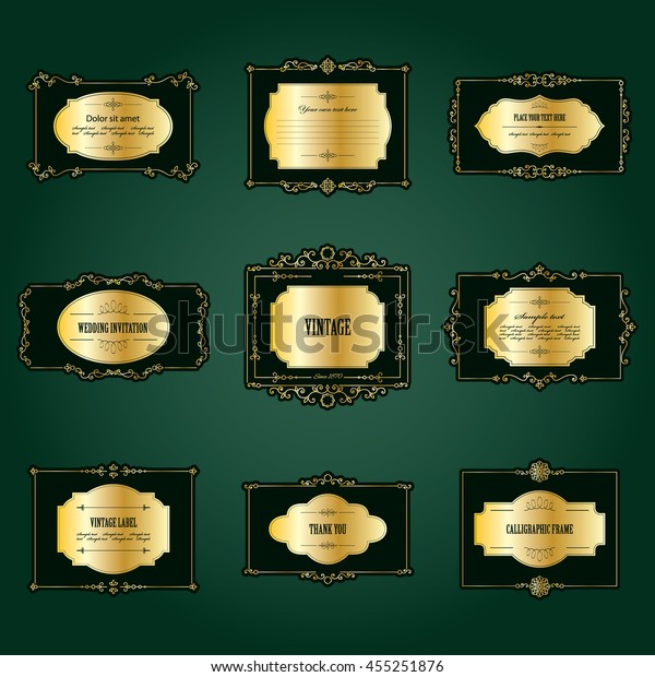 Luxury golden frame and label set. Calligraphic\
design elements.