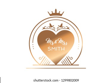 Luxury golden frame for wedding invitation card/banner. Vector image.