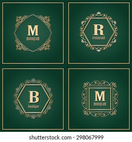 Luxury golden frames set. Monogram logo template.