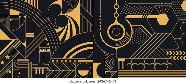 Luxury golden geometric background. Art Deco Pattern, Linear wave background texture for print, fabric, packaging design, invite.