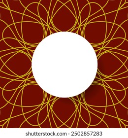 Luxury Golden Geometric Line Art With Circle White Frame Isolated On Red Background. Decoration. Vector Illustration. Technology