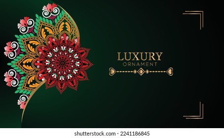 Luxury golden geometric mandala ornament shape background. Vector ethnic mandala