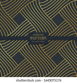 Luxury golden geometric pattern. Abstract line background, fashion style vector illustration for wallpaper, flyer, cover, design template. Realistic premium minimalistic ornament, backdrop.