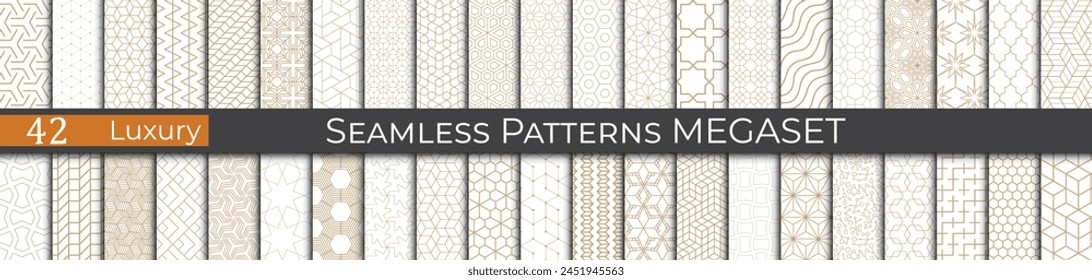 Luxury golden geometric pattern set. Subtle 80s line deco graphic. Retro golden pattern print.