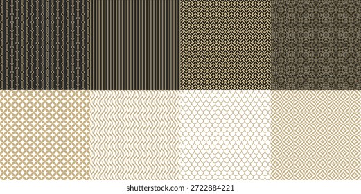 Luxus goldene geometrische Muster Set, 8 elegante Art Deco nahtlose Ornamente für Premium-Branding und Verpackung