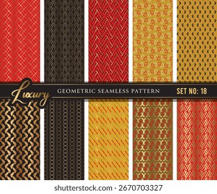 Luxury golden geometric seamless patterns set. Fashionable silk textile print, fashion ornament, wallpaper, wrapping paper stock illustration