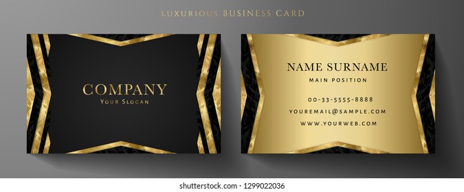 Luxury golden Gift Card with gold gold Art Deco pattern on black background. Luxe vector design for  elegant invite template, premium membership card, voucher, luxe event