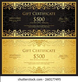 Luxury golden gift certificate in vintage style