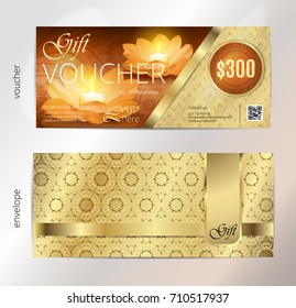 Luxury golden and gift voucher for festival of diwali celebration. Vector, Voucher template and envelope design set.