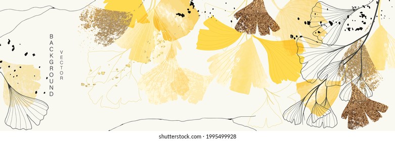 Luxury golden Ginkgo leaf  background wall art vector design home decorate , Autumn and fall wallpaper